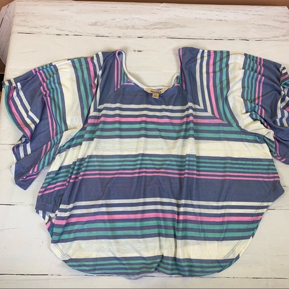 Decree summer striped relaxed tee top t-shirt beach bat cut sleeve blue pink - Picture 2 of 10